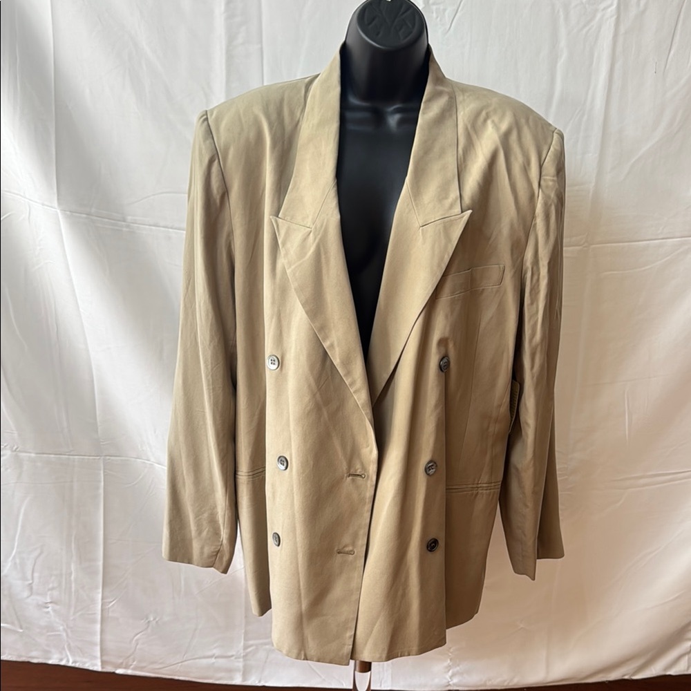 Classic Tan Double-Breasted Blazer